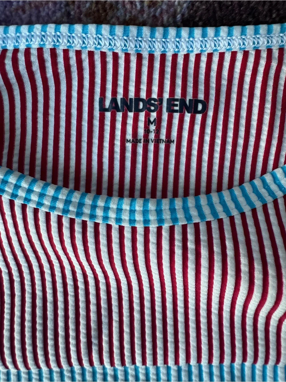 Land’s End Colorblock Swim Top Women’s Red Blue Yellow Stripe - MEDIUM
